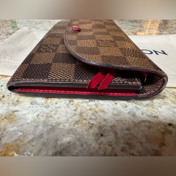 ♥️ Authentic Louis Vuitton Damier Ebene Emilie Wallet Red - Picture 13 of 16